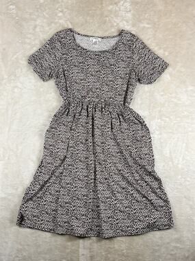 Honey & Lace Maxi Dress Women’s Sz M Brown White Geometric Short Sleeve Stretch